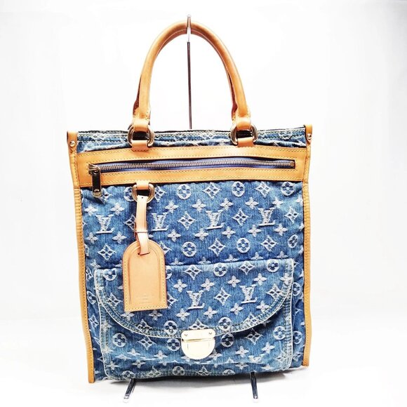 Authentic Louis Vuitton Flat Shopper Blue Monogram Denim Tote Bag mn1293-121225 - Picture 1 of 16
